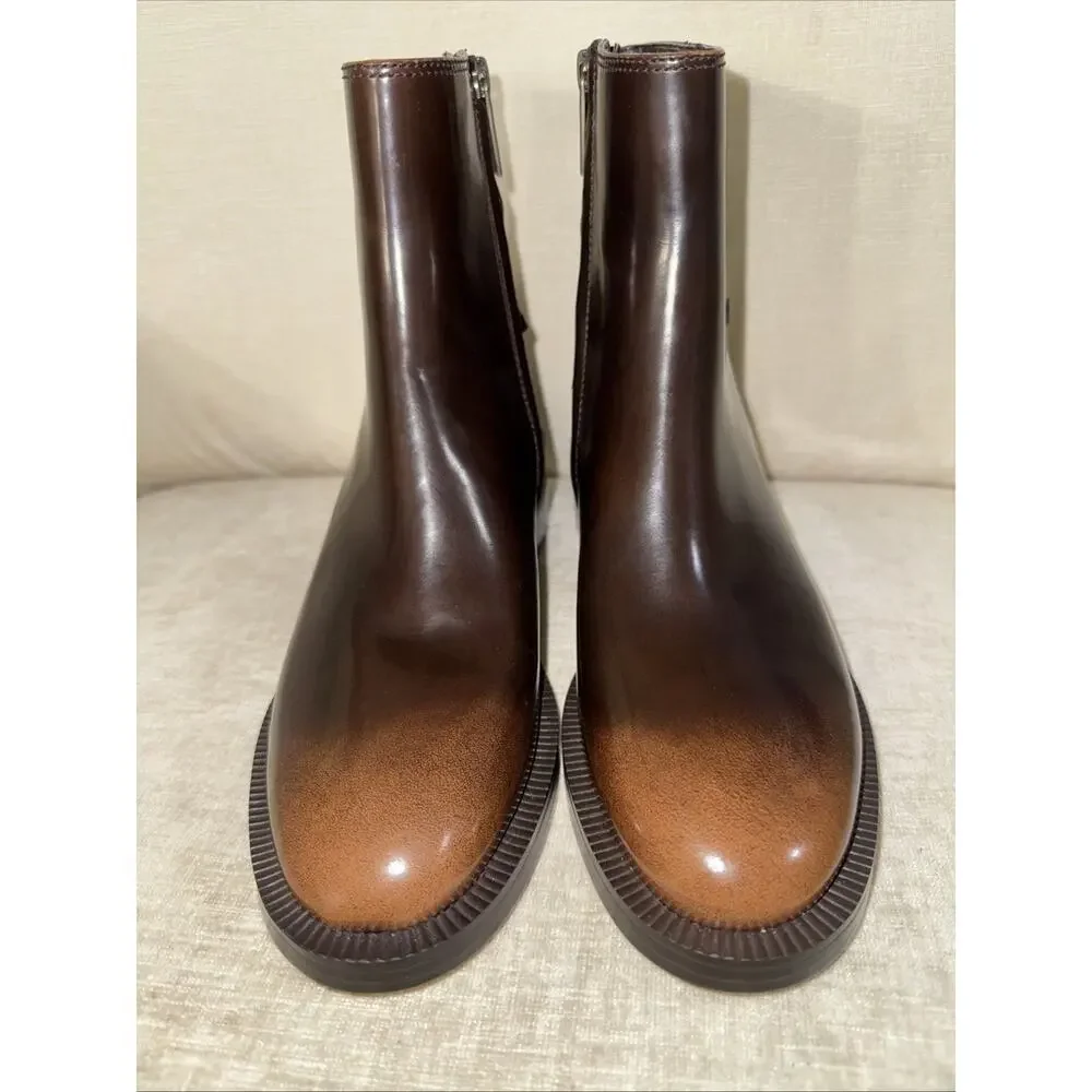 Michael Kors Carlisle Burnished Leather Chain Detail Luggage Booties Size 6M EUC